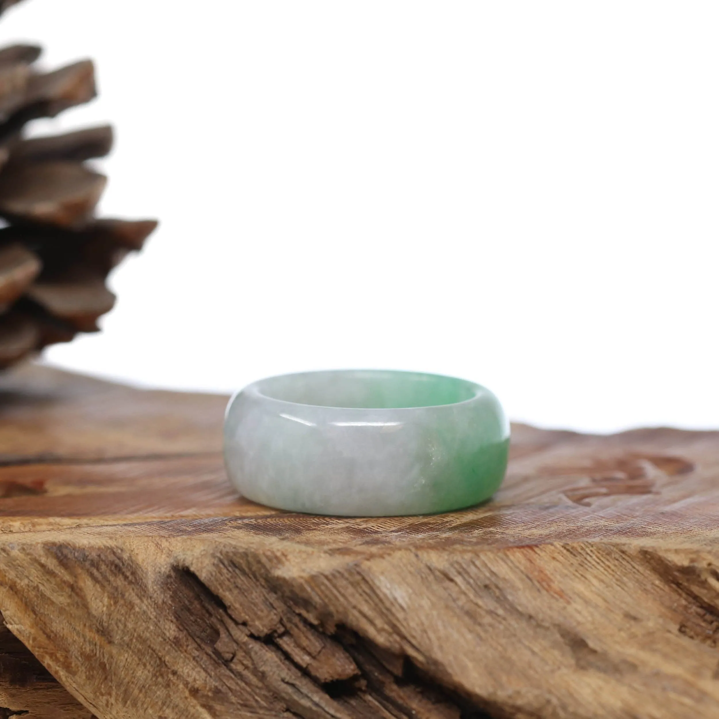 Baikalla Genuine Burmese Green Jadeite Jade Bend Men's Ring