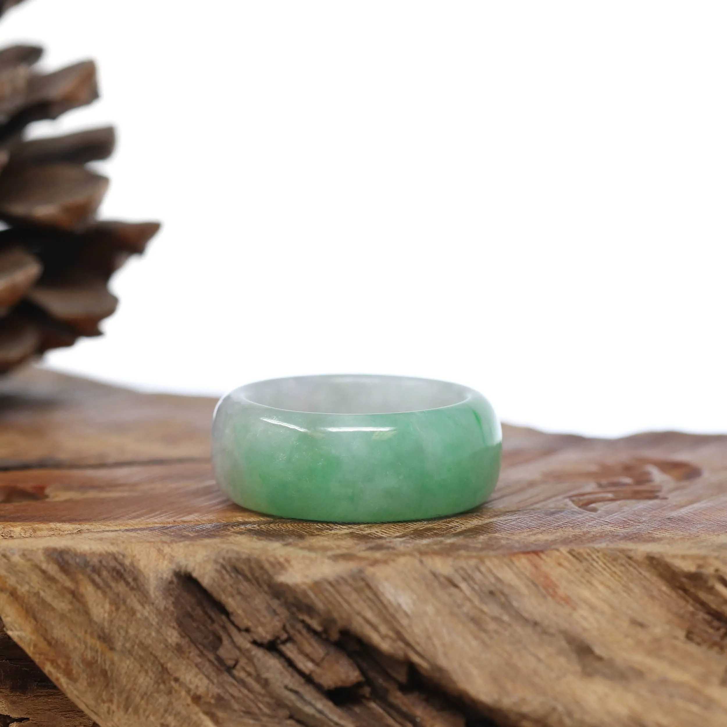 Baikalla Genuine Burmese Green Jadeite Jade Bend Men's Ring