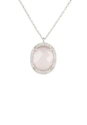 Beatrice Oval Gemstone Pendant Necklace Silver Rose Quartz