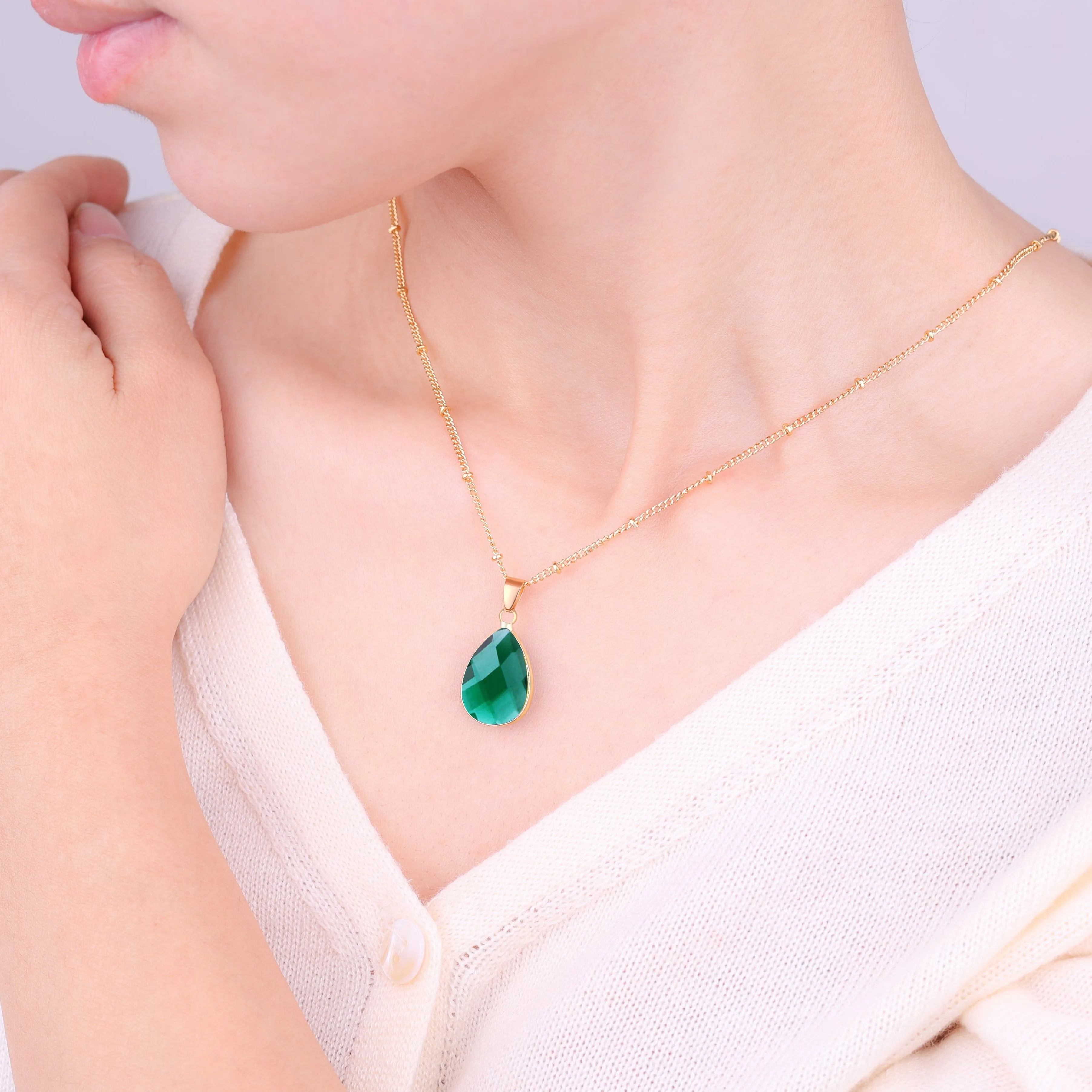 Birthstone Drop Pendant Necklace