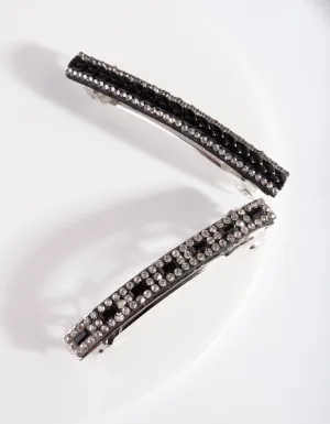 Black Diamante Barrette Clip Two Pack