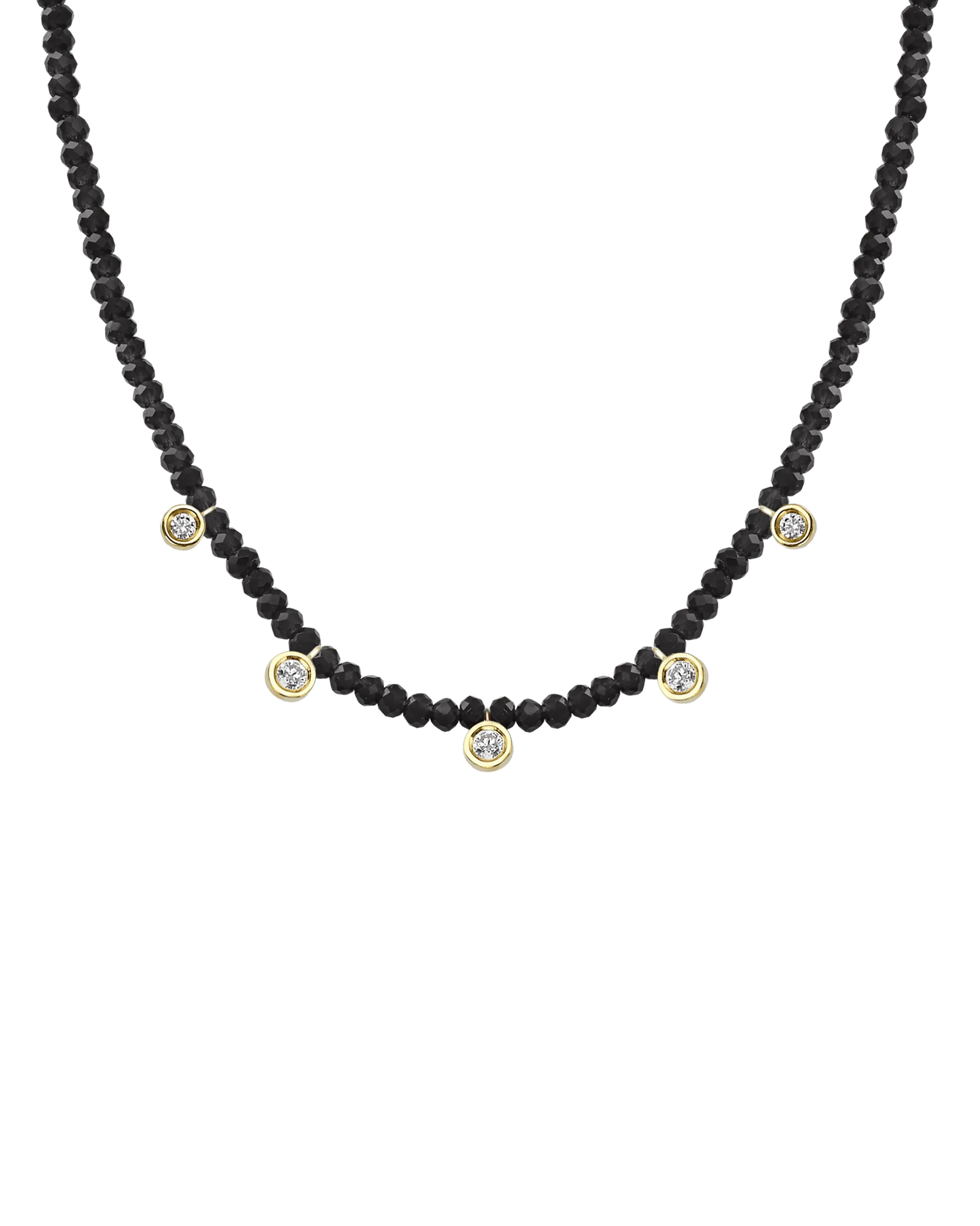 Black Spinel Gemstone & Five diamonds Necklace - 14K Rose Gold