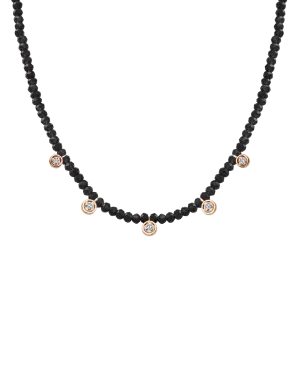 Black Spinel Gemstone & Five diamonds Necklace - 14K Rose Gold