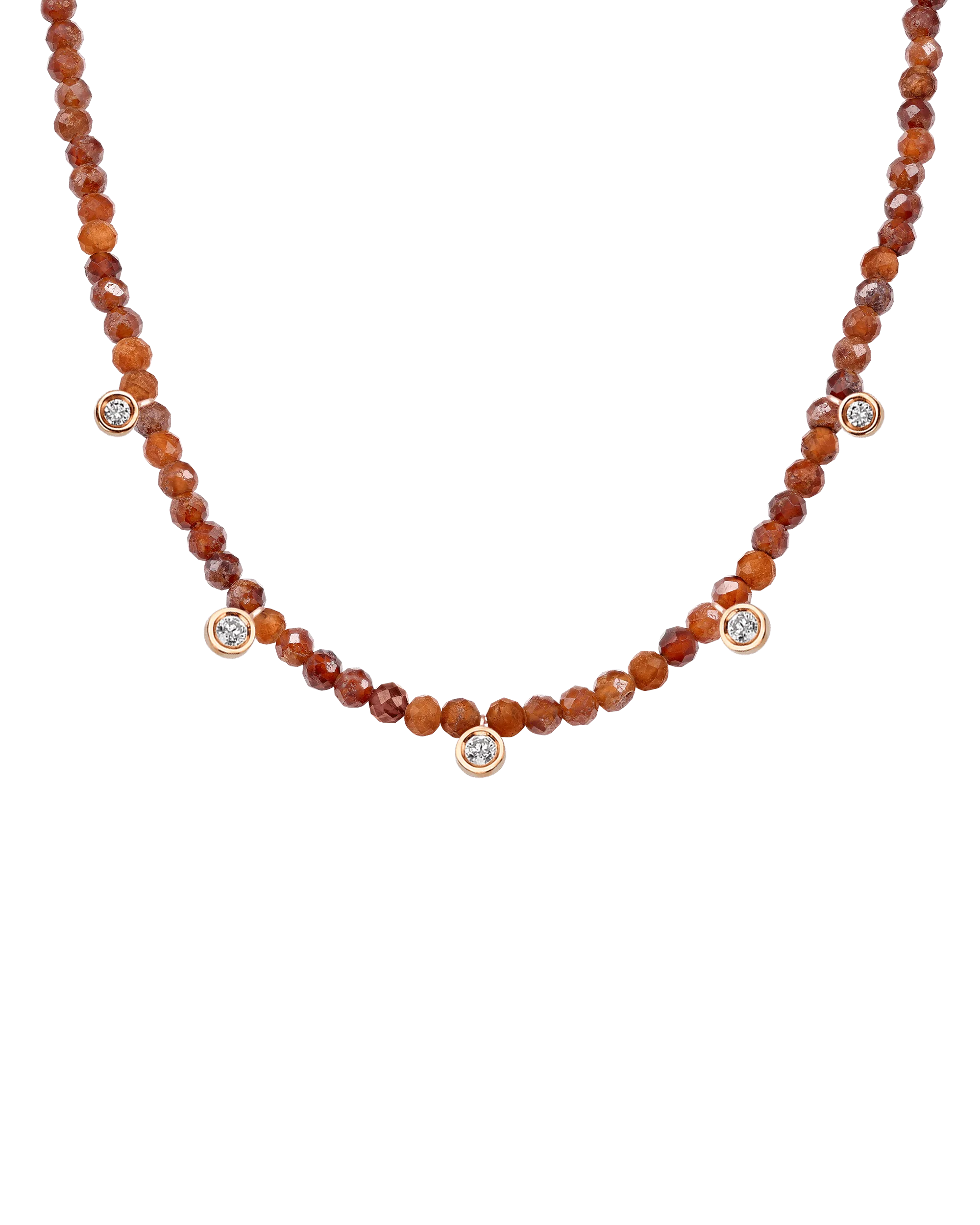 Black Spinel Gemstone & Five diamonds Necklace - 14K Rose Gold