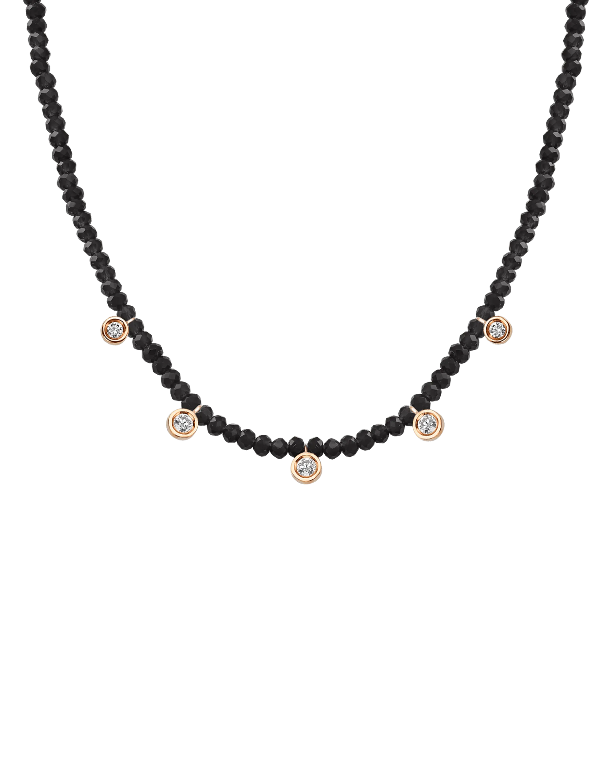 Black Spinel Gemstone & Five diamonds Necklace - 14K Rose Gold