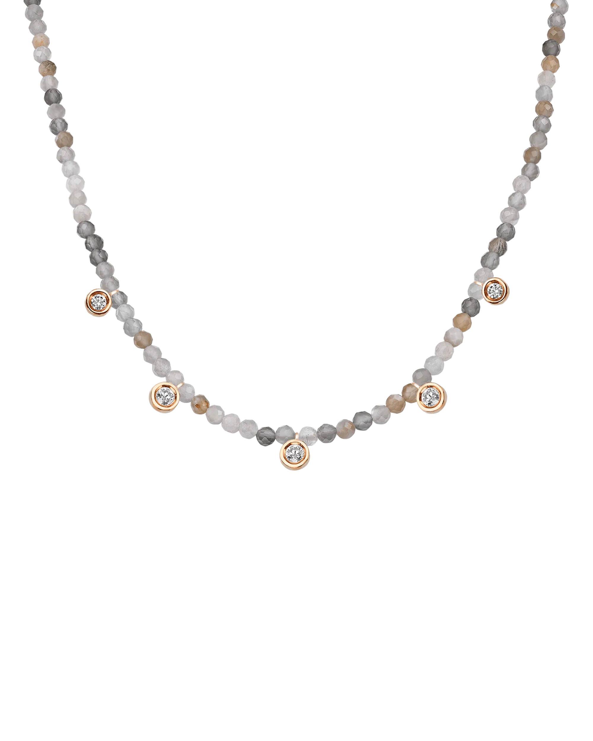 Black Spinel Gemstone & Five diamonds Necklace - 14K Rose Gold