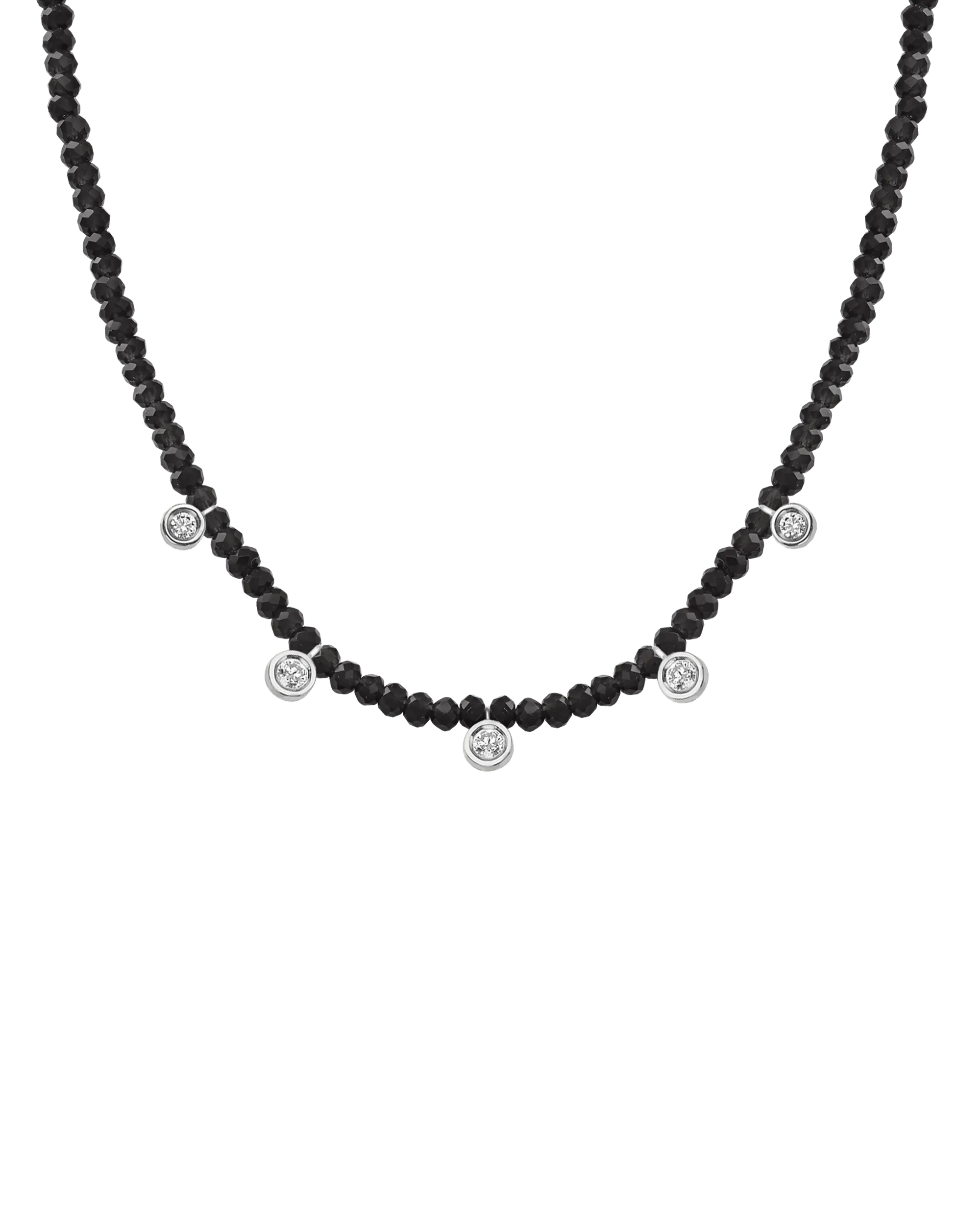 Black Spinel Gemstone & Five diamonds Necklace - 14K Rose Gold