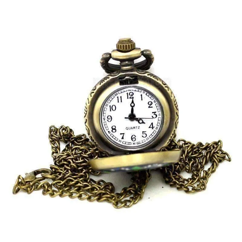 Blue and Green Flower Vintage Style Mini Pocket Watch Necklace