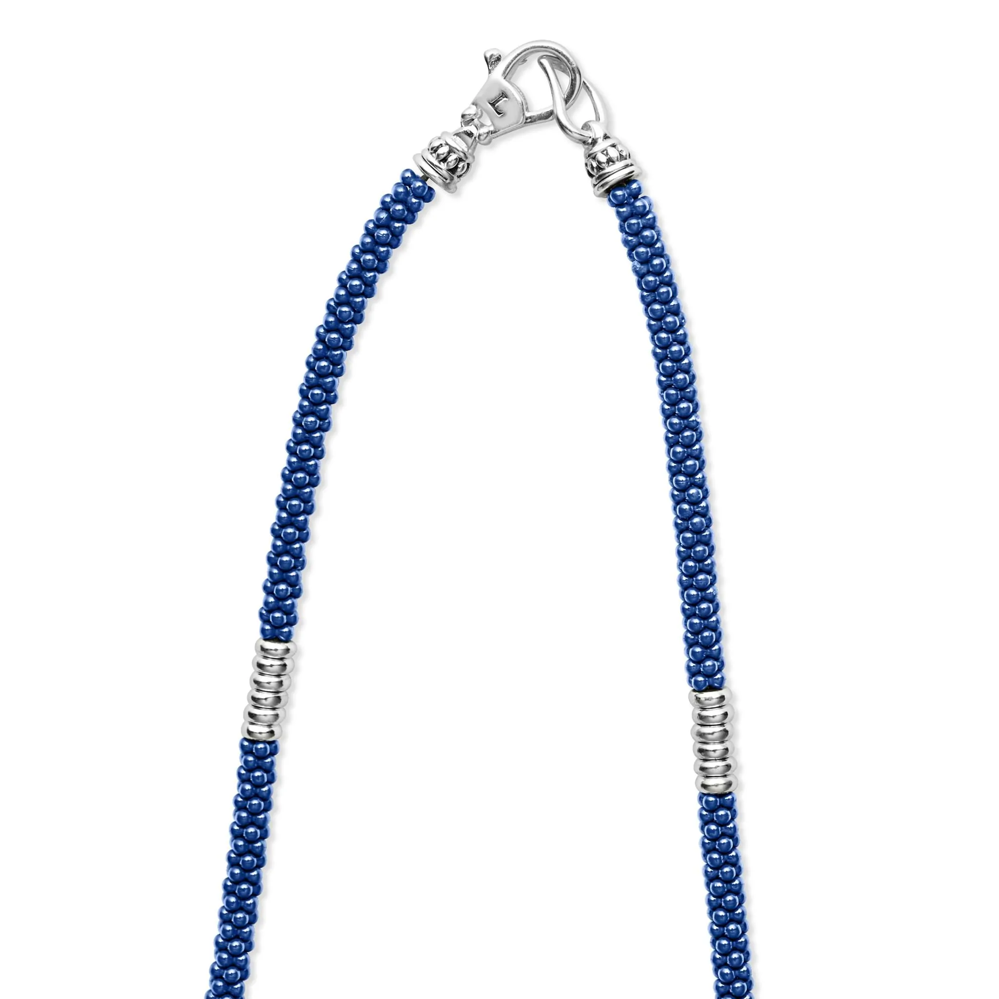 Blue Caviar Silver Station Ceramic Beaded Necklace | 3mm