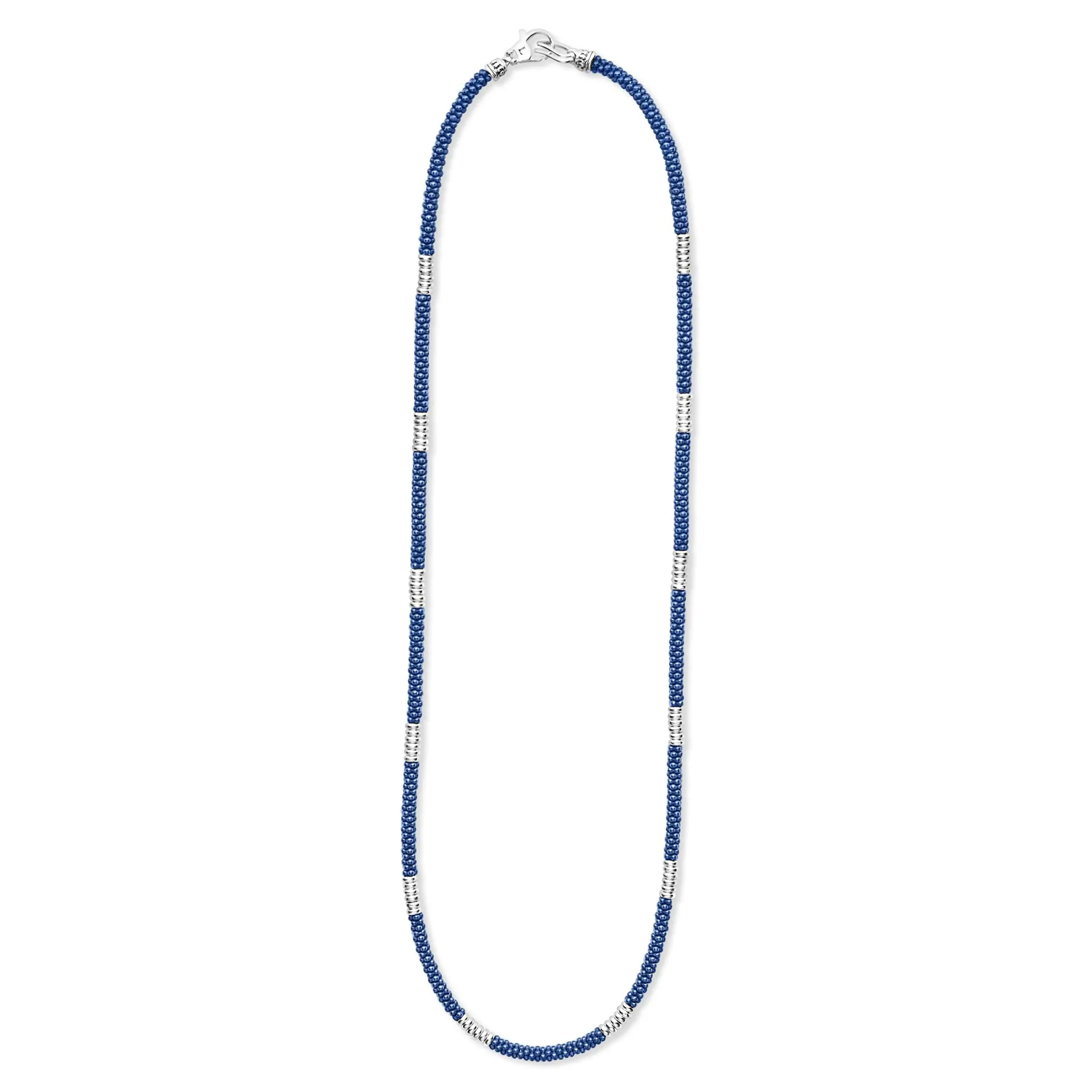 Blue Caviar Silver Station Ceramic Beaded Necklace | 3mm