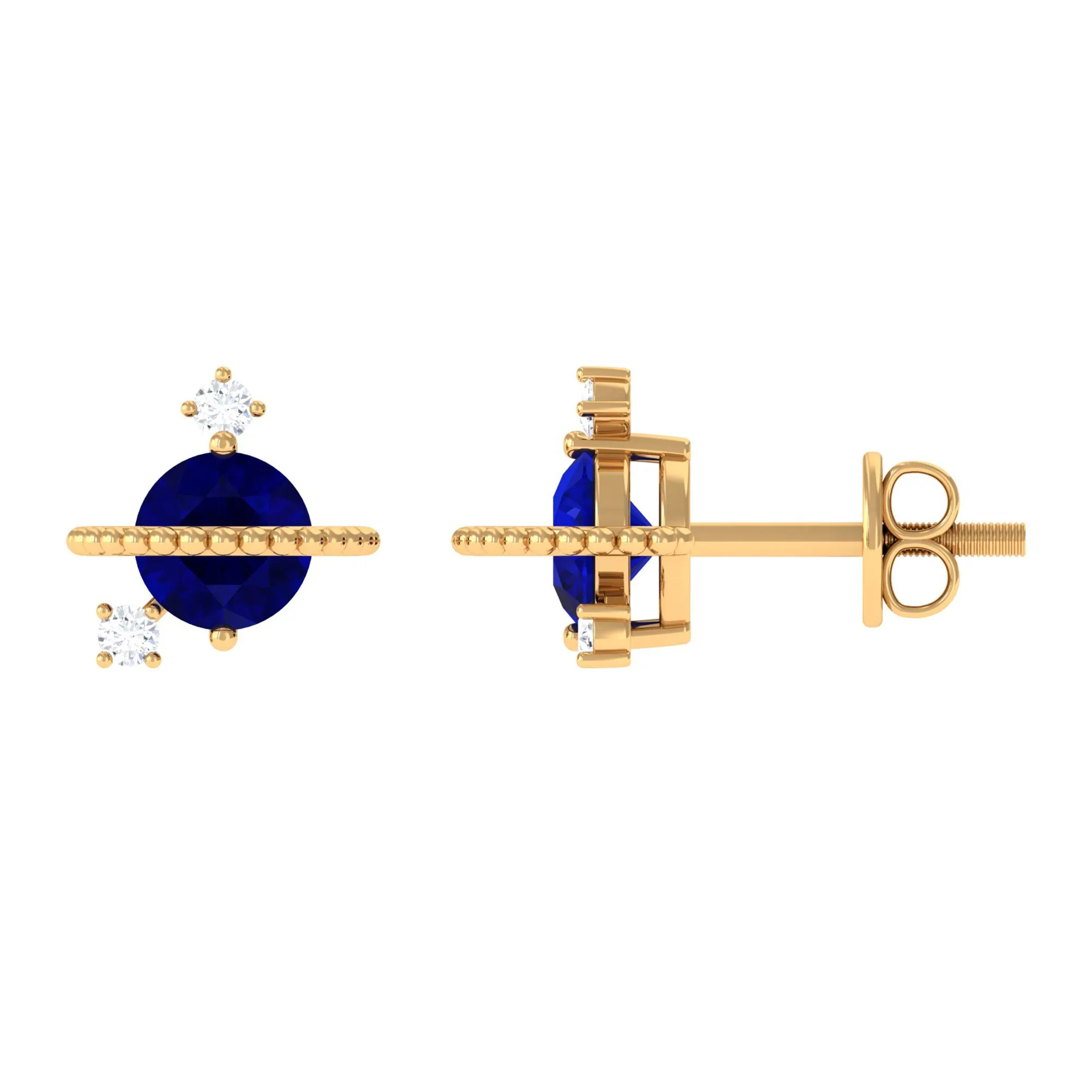 Blue Sapphire and Diamond Celestial Stud Earrings