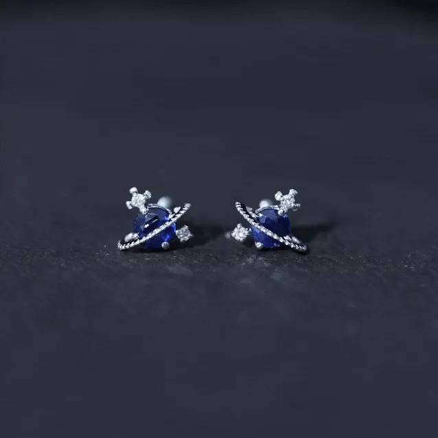 Blue Sapphire and Diamond Celestial Stud Earrings