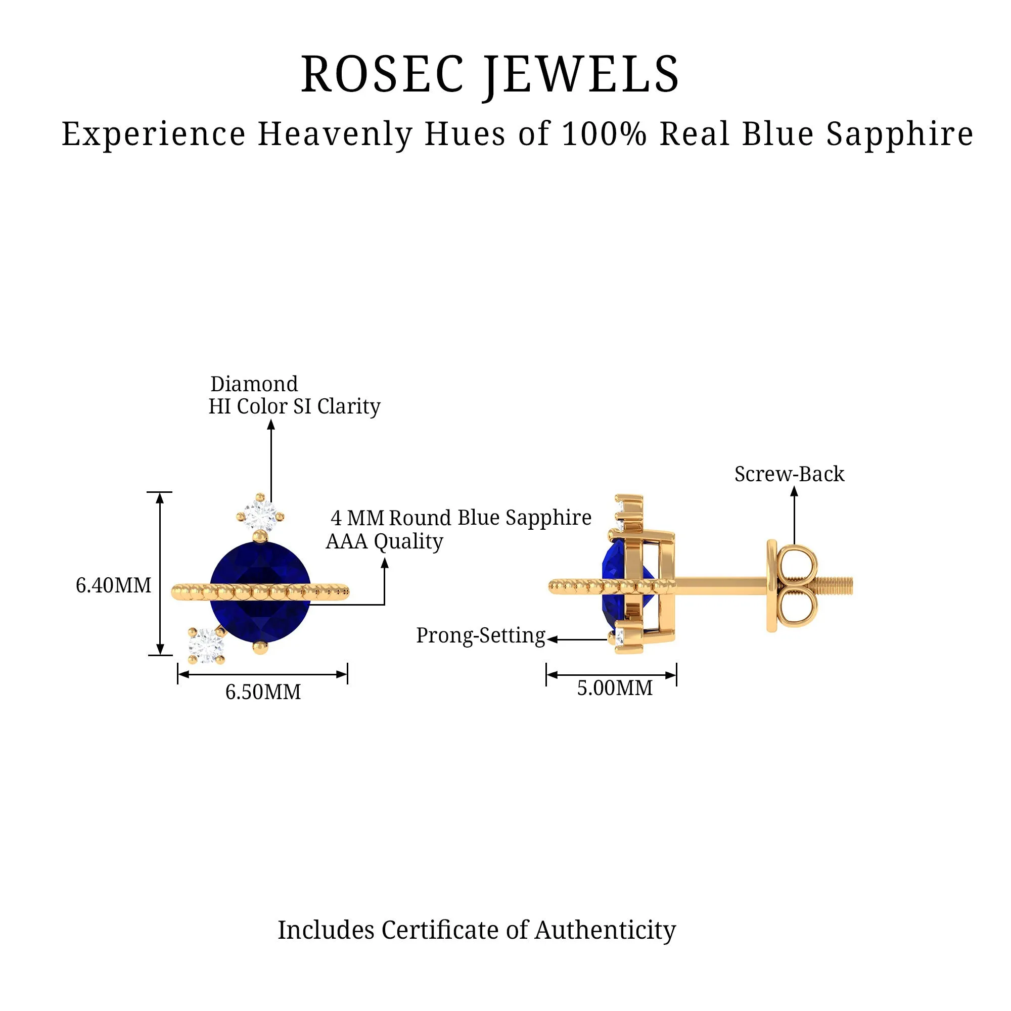 Blue Sapphire and Diamond Celestial Stud Earrings