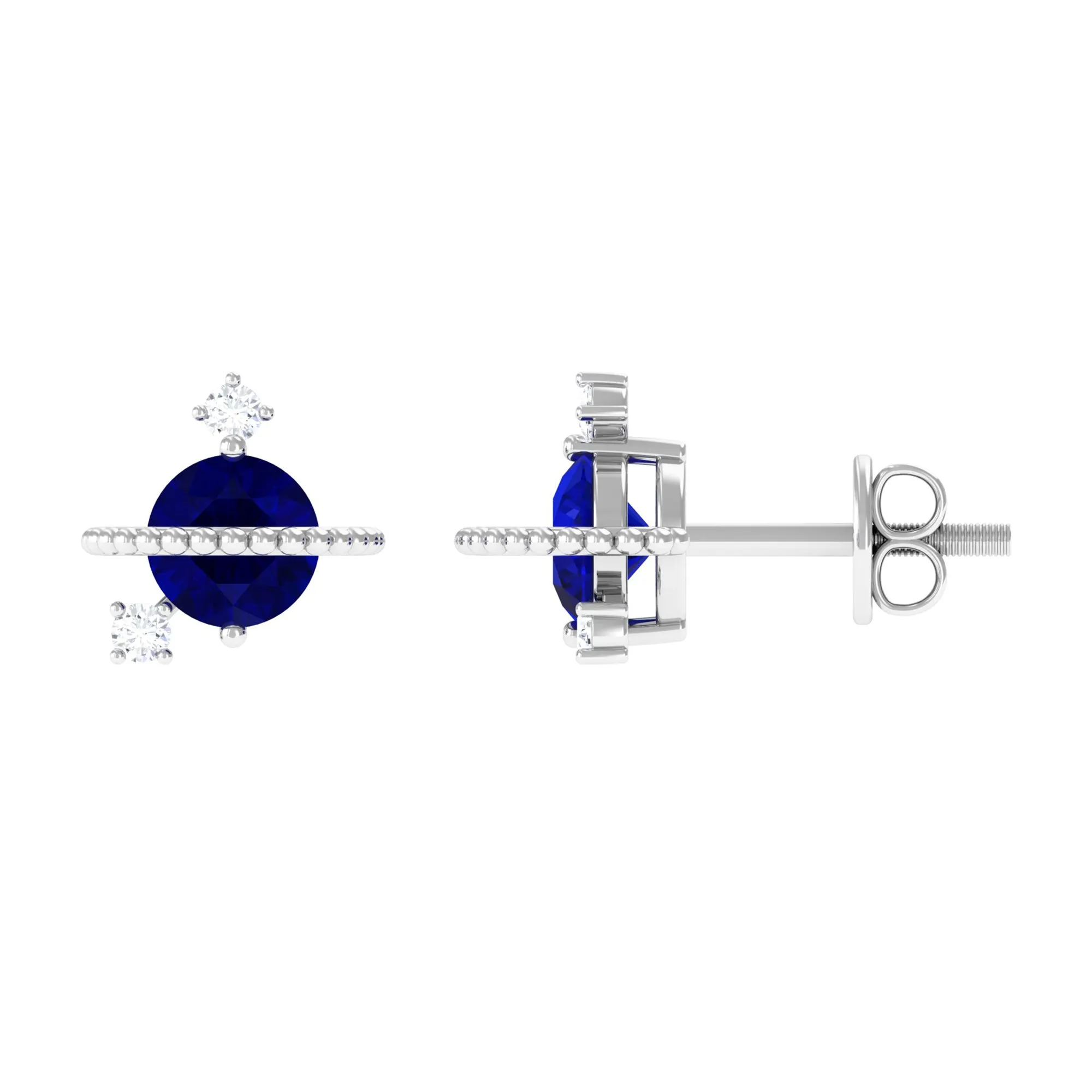 Blue Sapphire and Diamond Celestial Stud Earrings