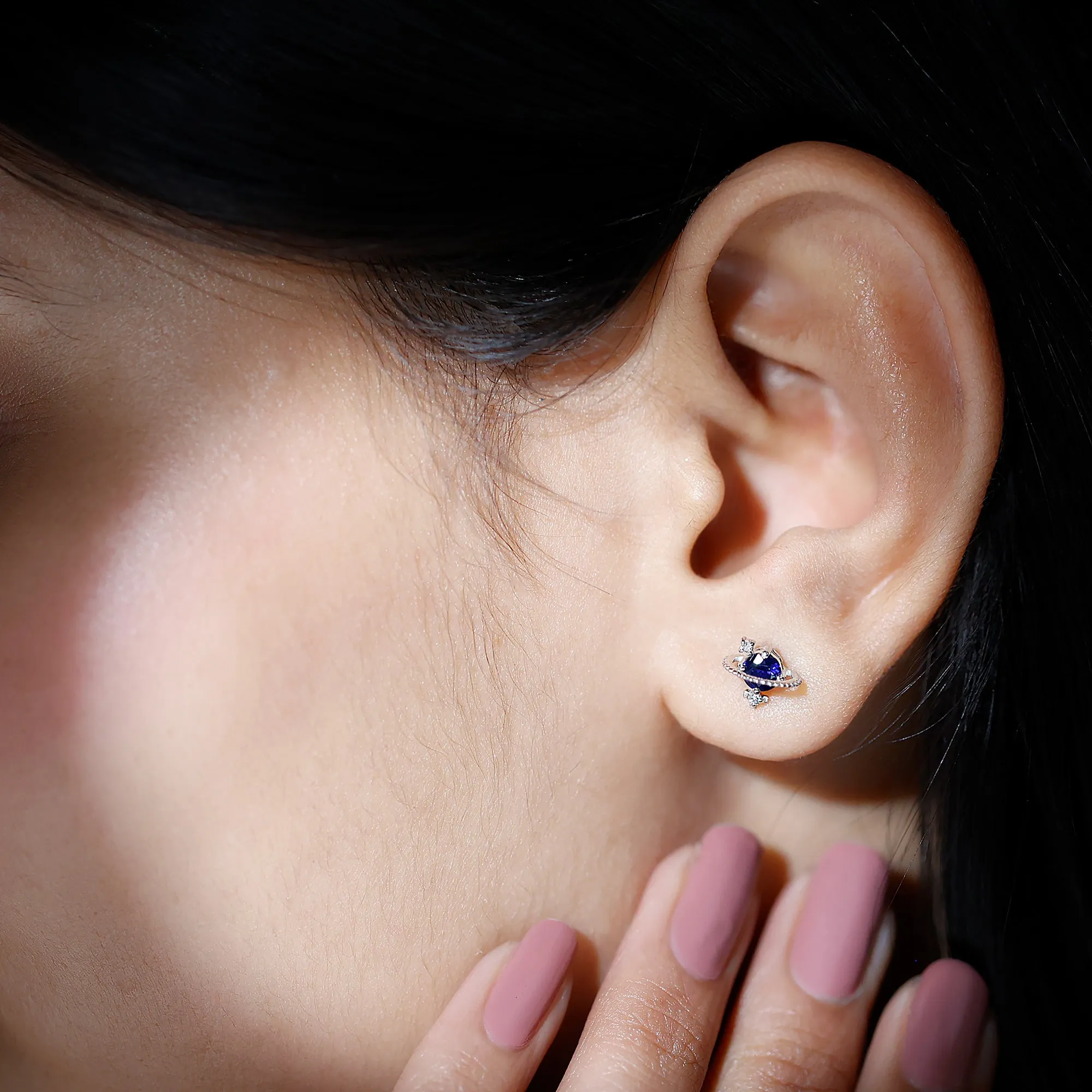 Blue Sapphire and Diamond Celestial Stud Earrings