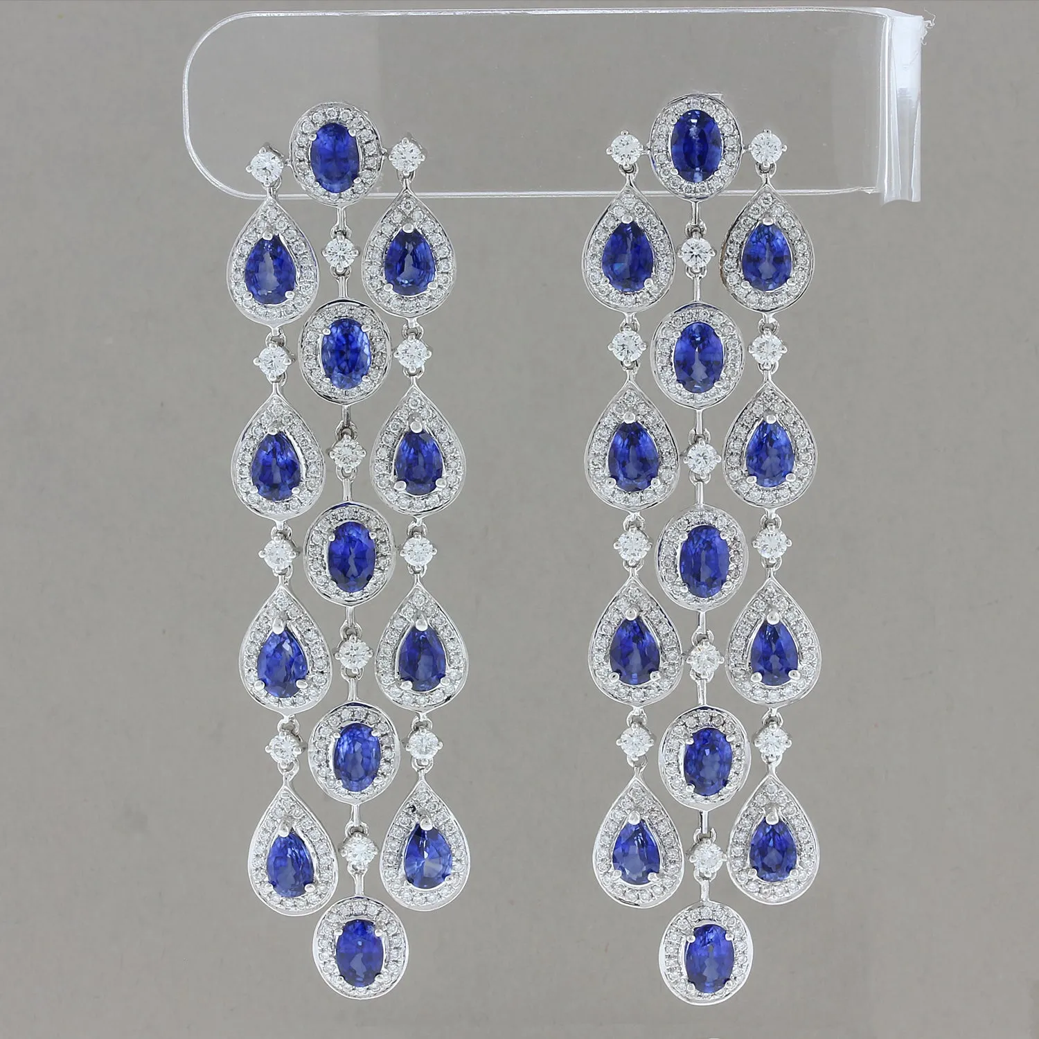 Blue Sapphire Diamond Gold Chandelier Drop Earrings