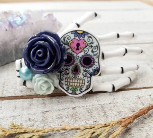 Blue Skeleton hand hair clip