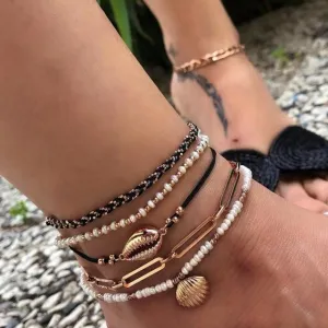 Bohemian Shell Anklet Bracelets Set Pearl Charms Anklet Foot Chain