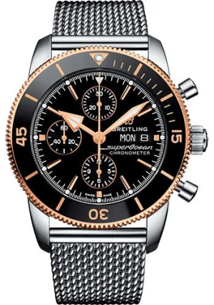 Breitling Superocean Heritage II Chronograph 44 Watch - Steel and Rose Gold Case - Black Dial - Steel Aero Classic Bracelet - U13313121B1A1