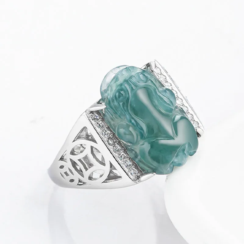 Buddha Stones 925 Sterling Silver Fengshui Wealth Prosperity Jade PiXiu Luck Ring