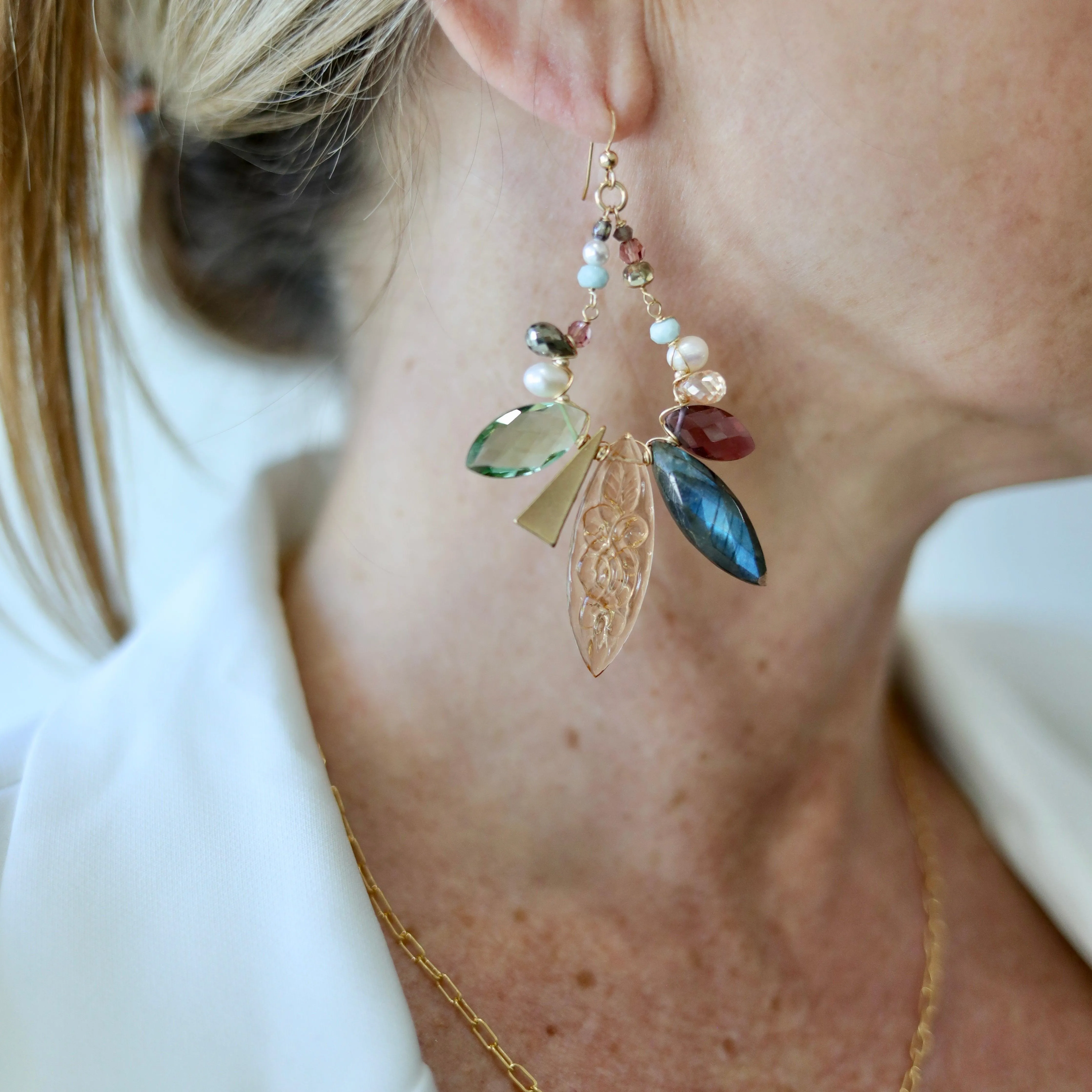 Carved Citrine Chandelier Show Stopper Earrings