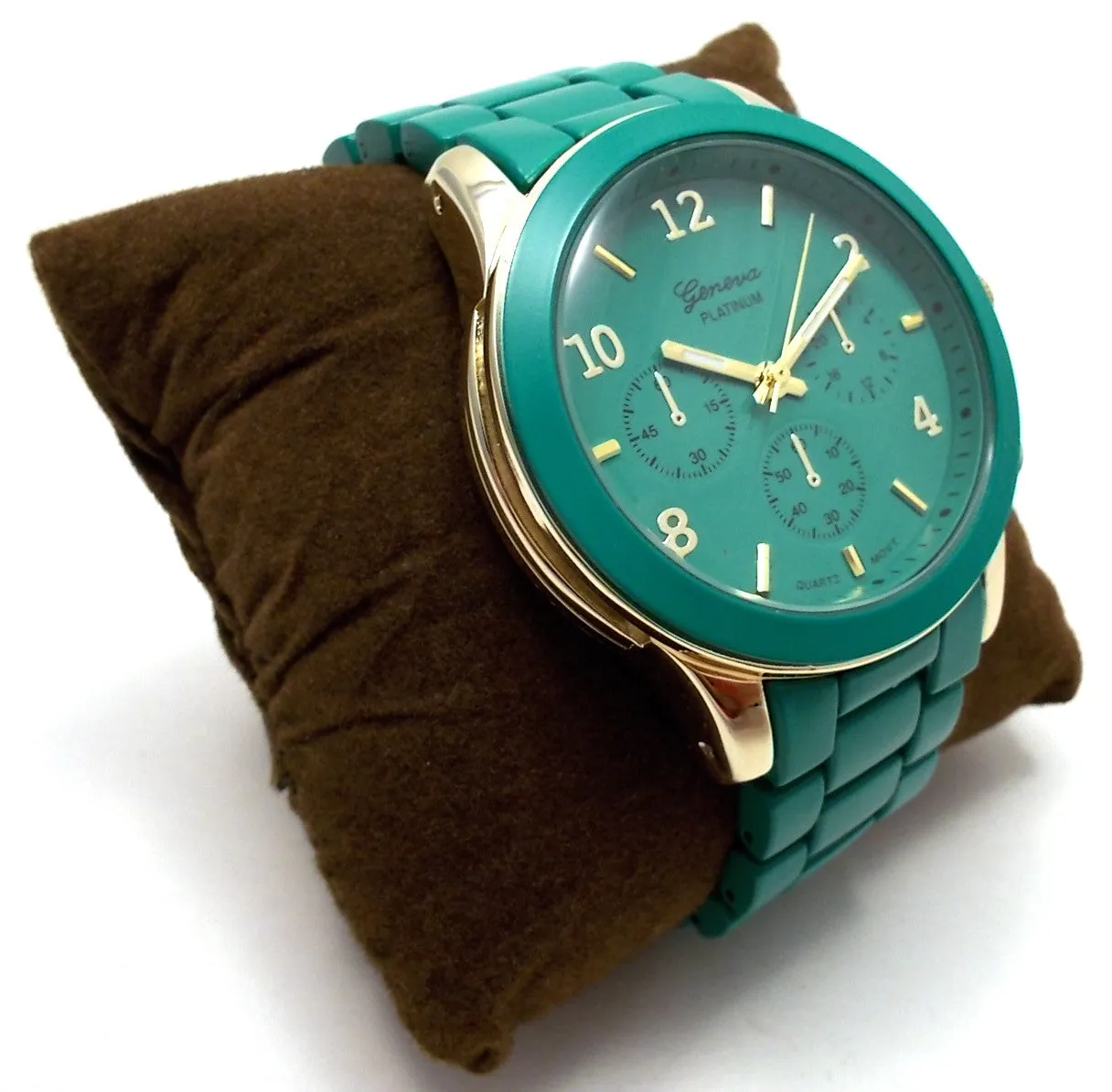 Ceramic Oversized Geneva Platinum Watch- Jade Teal