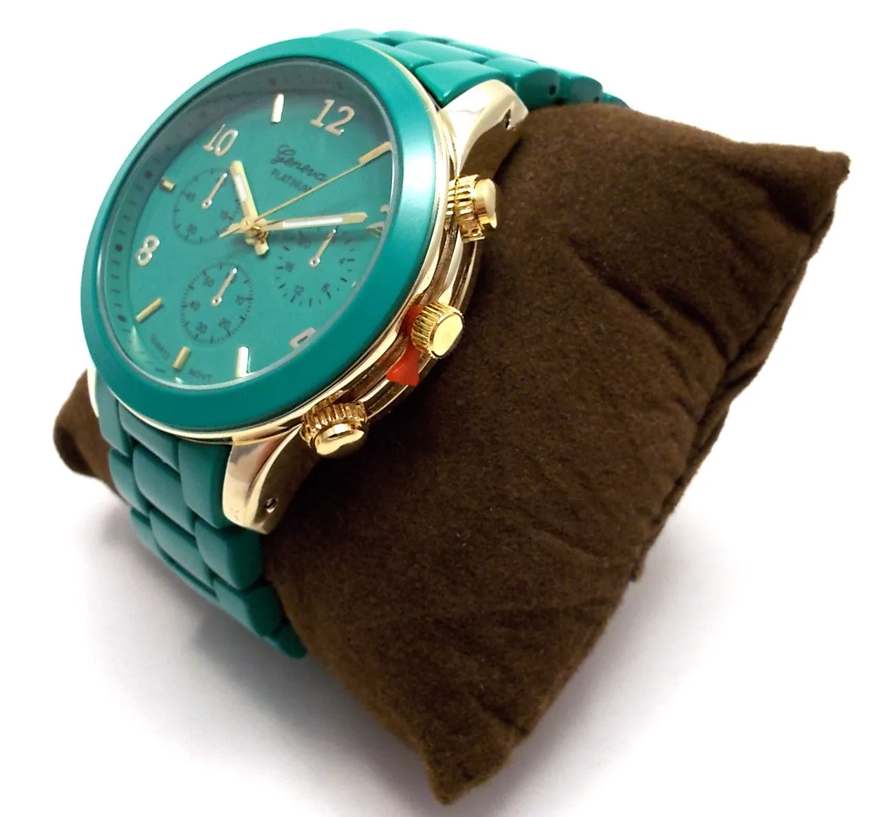 Ceramic Oversized Geneva Platinum Watch- Jade Teal