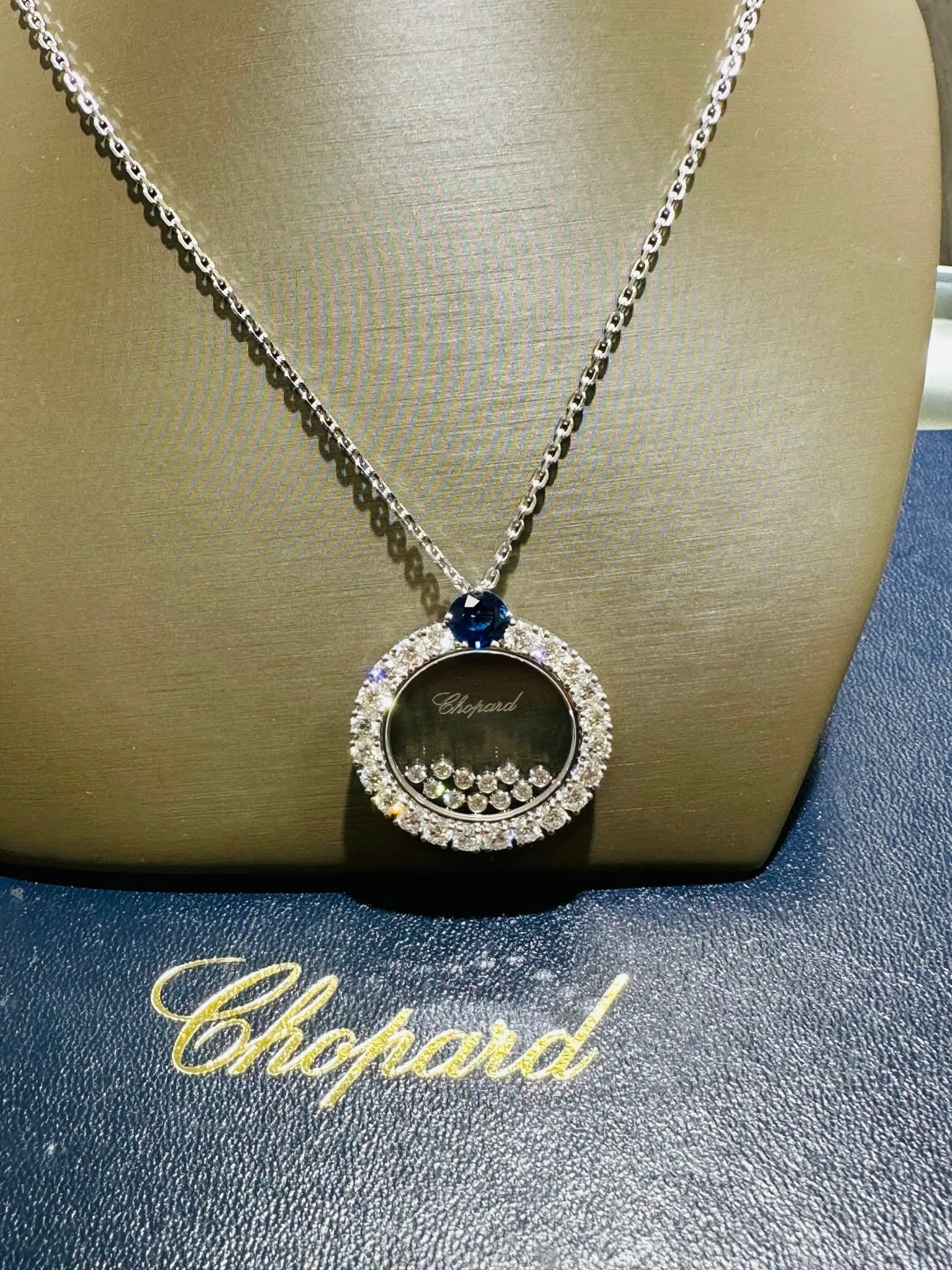 Chopard Happy Diamonds Necklace 18K white gold 3.37CT Diamonds 1.46CT Sapphires 799466-1903 BRAND NEW