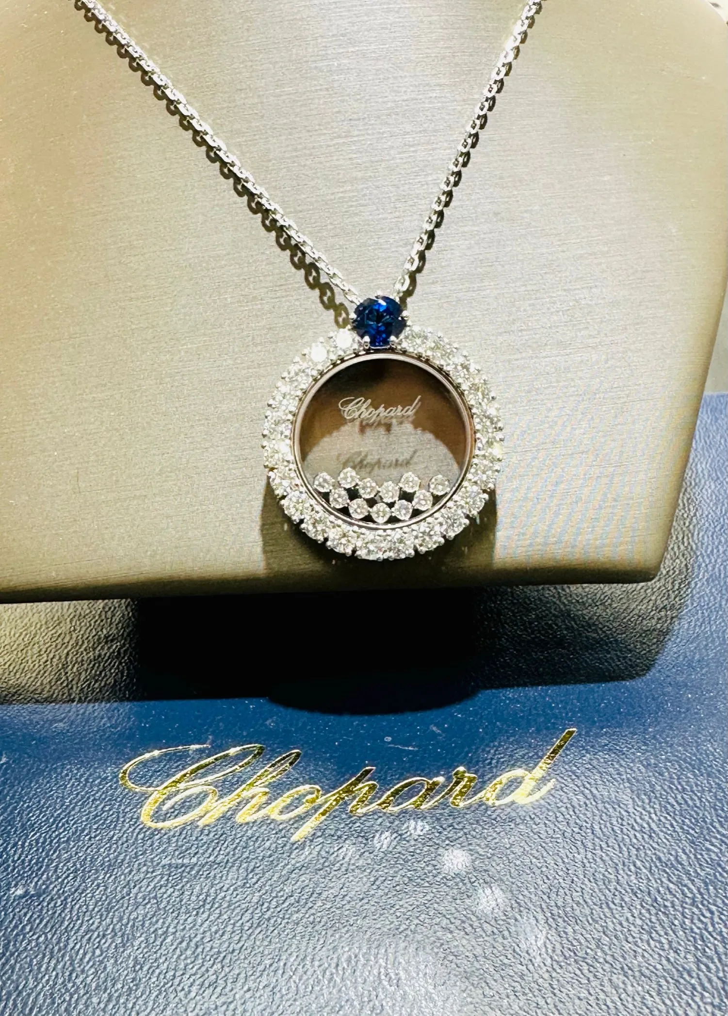 Chopard Happy Diamonds Necklace 18K white gold 3.37CT Diamonds 1.46CT Sapphires 799466-1903 BRAND NEW