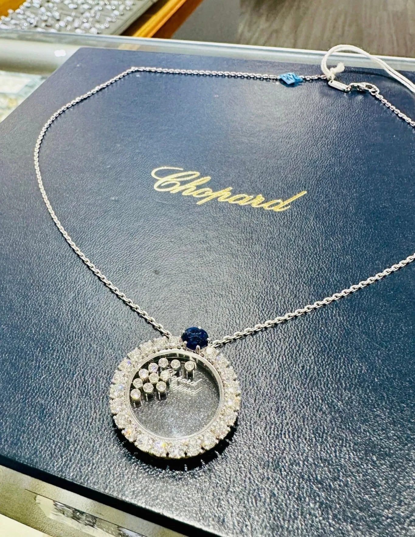 Chopard Happy Diamonds Necklace 18K white gold 3.37CT Diamonds 1.46CT Sapphires 799466-1903 BRAND NEW