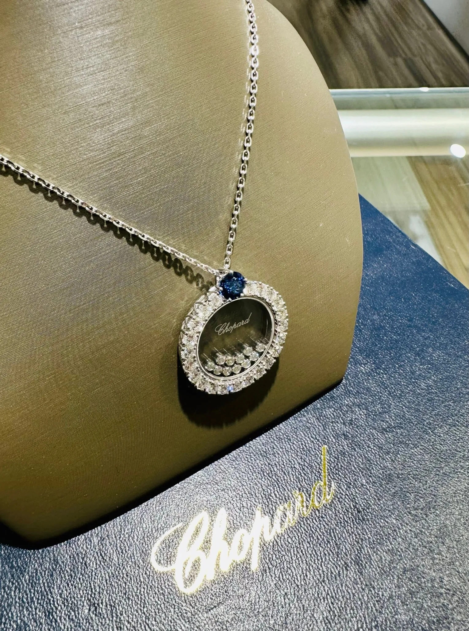 Chopard Happy Diamonds Necklace 18K white gold 3.37CT Diamonds 1.46CT Sapphires 799466-1903 BRAND NEW