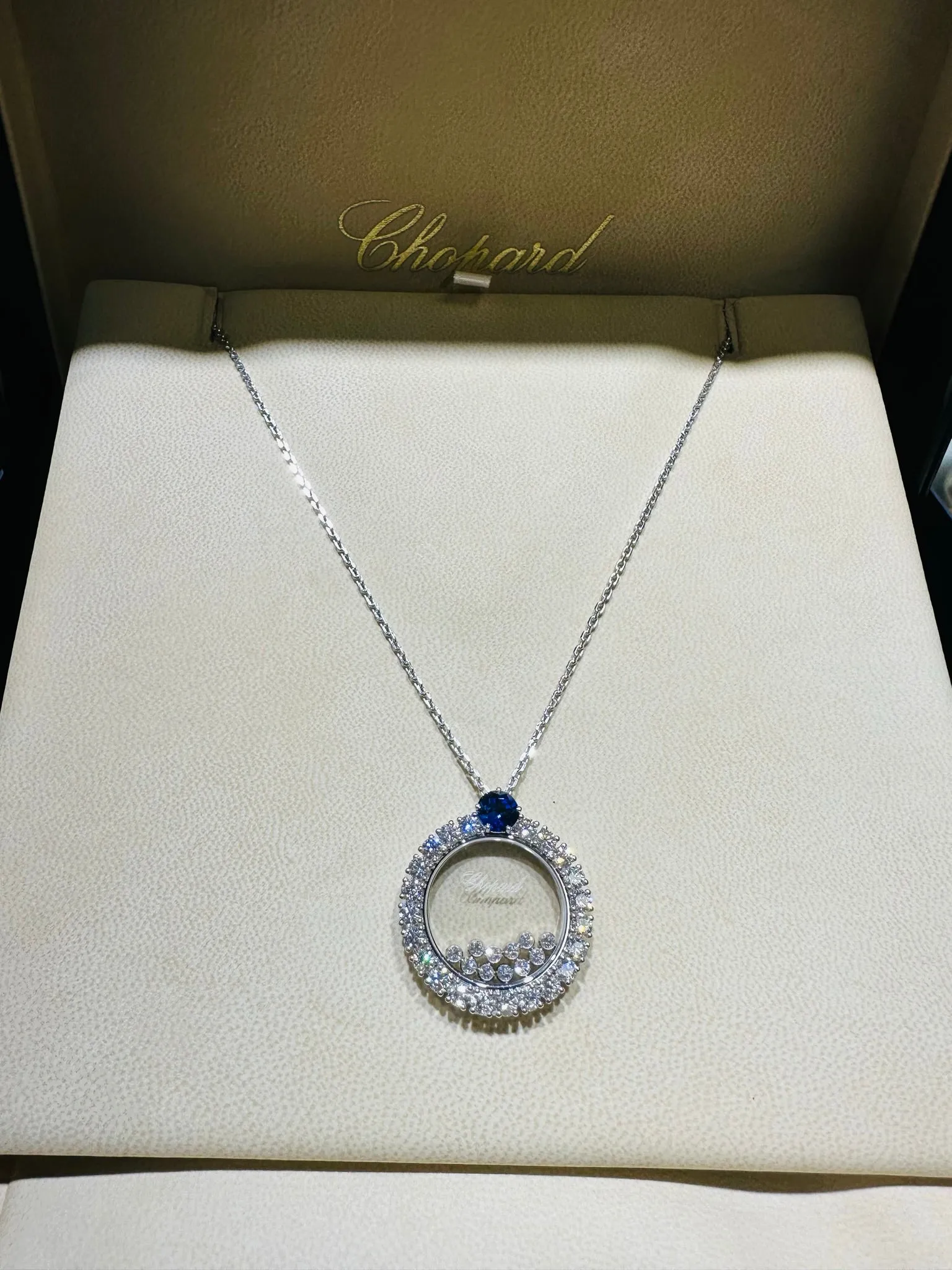 Chopard Happy Diamonds Necklace 18K white gold 3.37CT Diamonds 1.46CT Sapphires 799466-1903 BRAND NEW