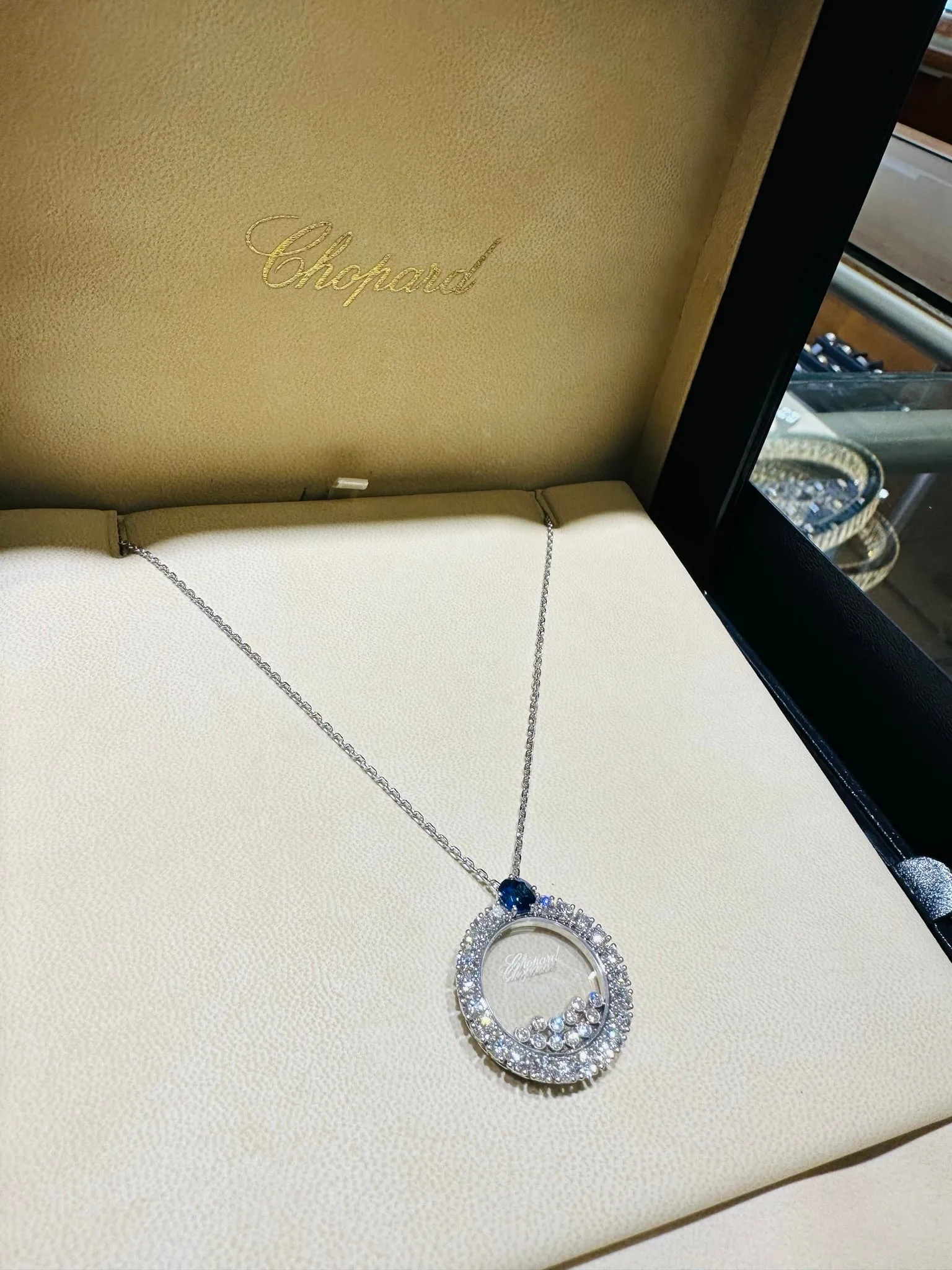 Chopard Happy Diamonds Necklace 18K white gold 3.37CT Diamonds 1.46CT Sapphires 799466-1903 BRAND NEW