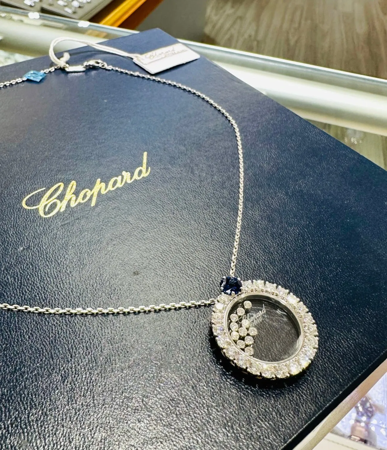 Chopard Happy Diamonds Necklace 18K white gold 3.37CT Diamonds 1.46CT Sapphires 799466-1903 BRAND NEW