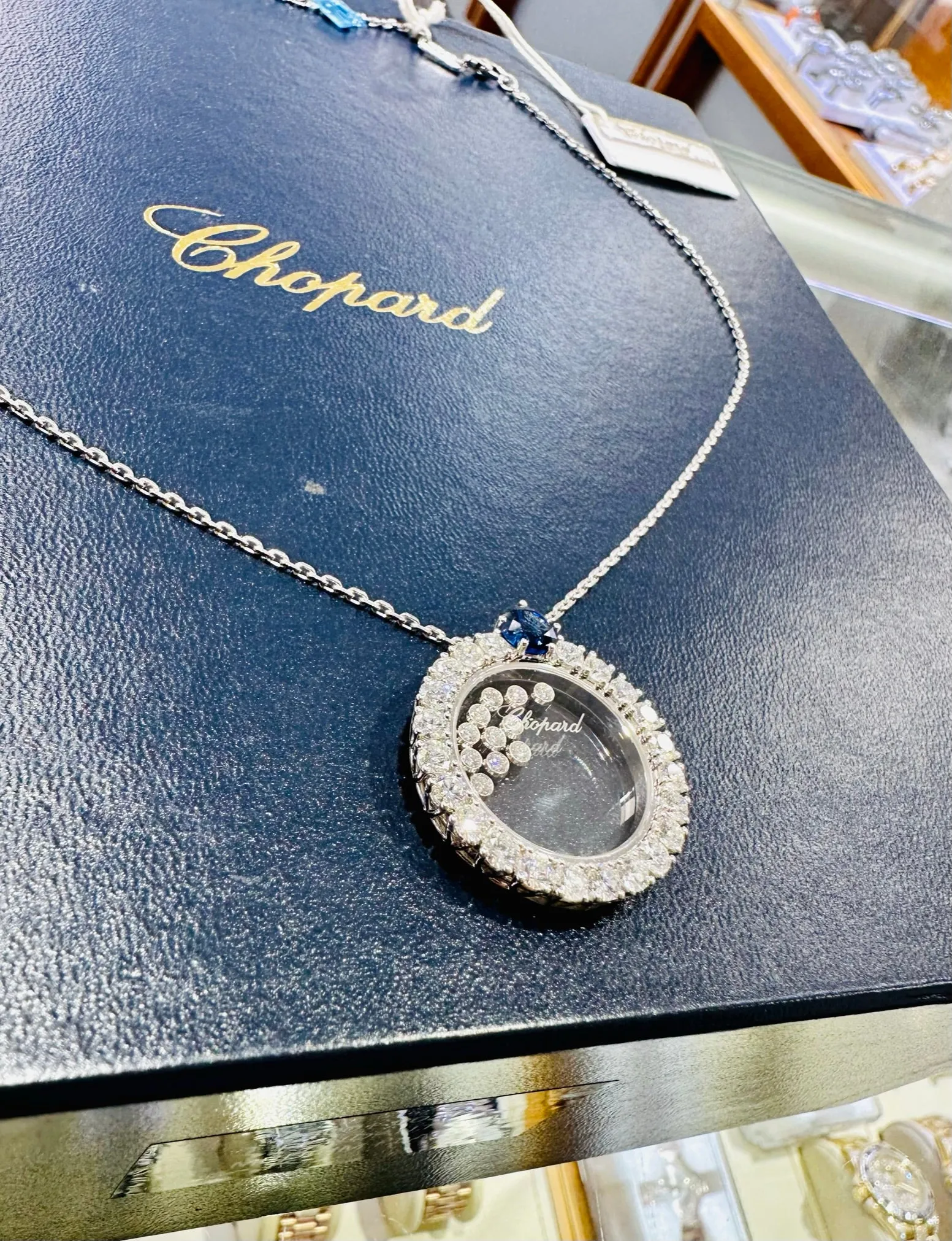 Chopard Happy Diamonds Necklace 18K white gold 3.37CT Diamonds 1.46CT Sapphires 799466-1903 BRAND NEW