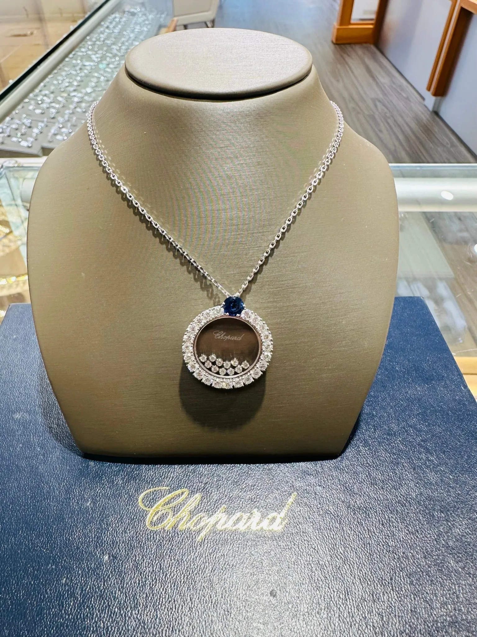 Chopard Happy Diamonds Necklace 18K white gold 3.37CT Diamonds 1.46CT Sapphires 799466-1903 BRAND NEW