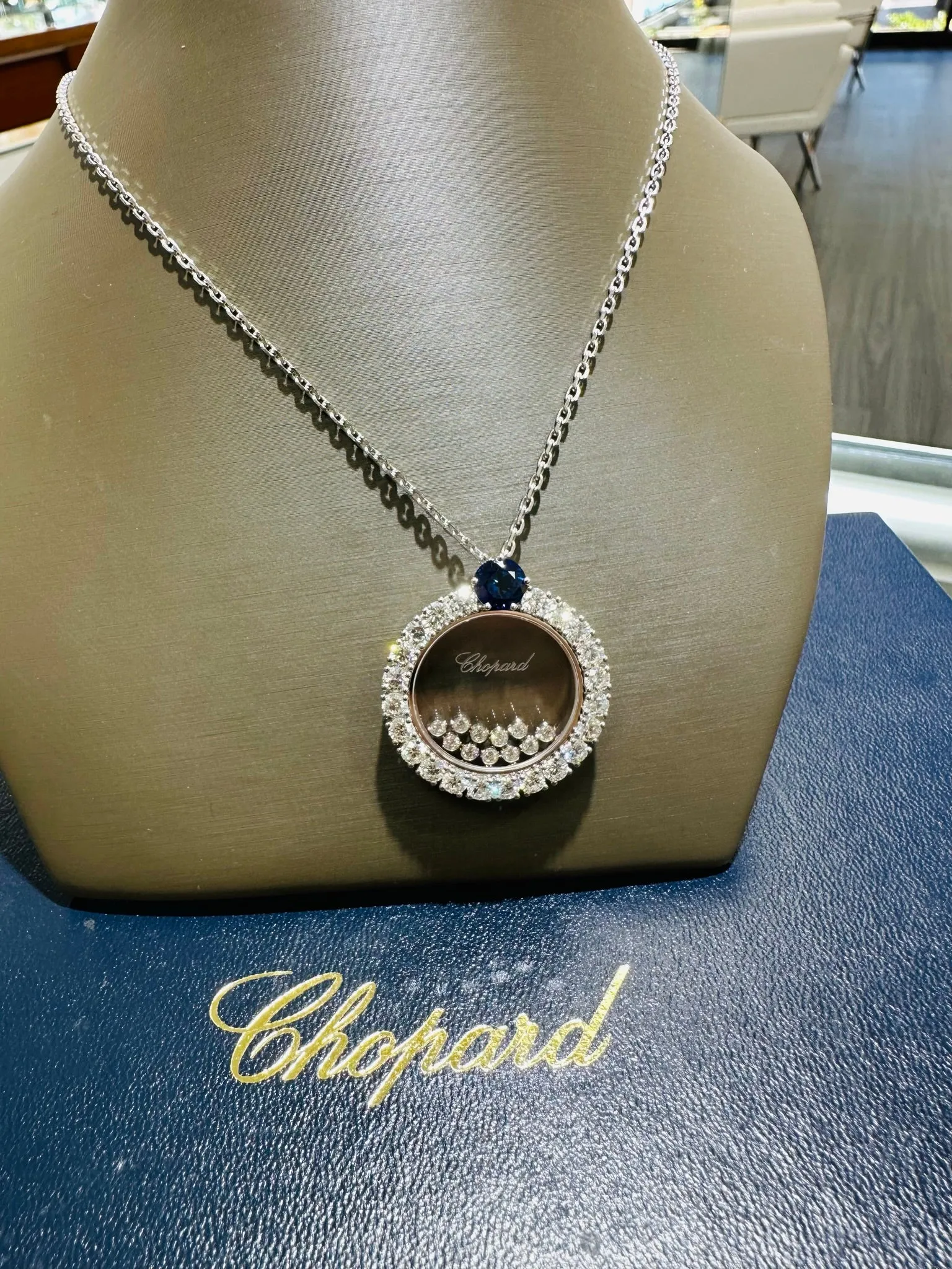 Chopard Happy Diamonds Necklace 18K white gold 3.37CT Diamonds 1.46CT Sapphires 799466-1903 BRAND NEW