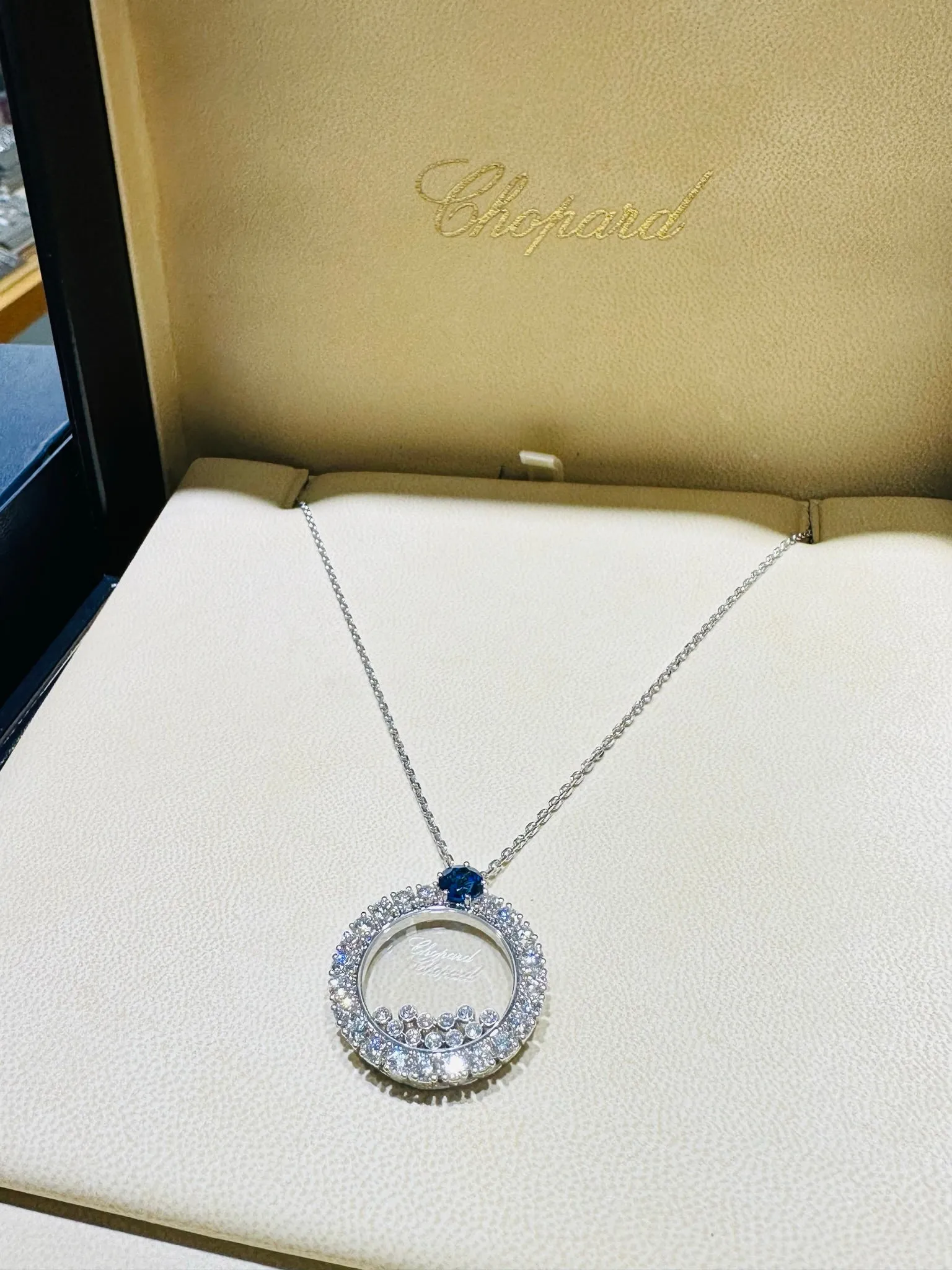 Chopard Happy Diamonds Necklace 18K white gold 3.37CT Diamonds 1.46CT Sapphires 799466-1903 BRAND NEW