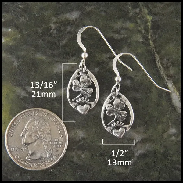 Claddagh and Shamrock Earrings in Silver