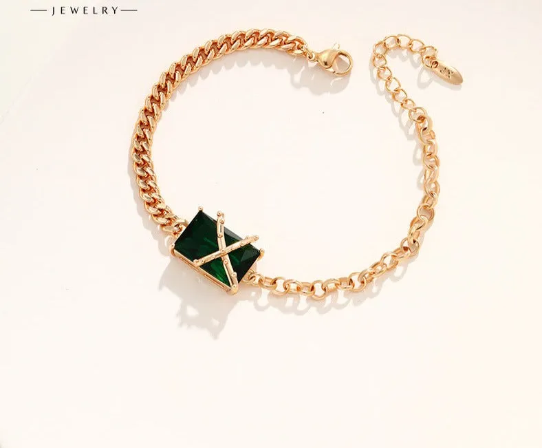 Colorful Series Cross Square Bracelet Women's Retro Light Luxury Niche Temperament Bracelet