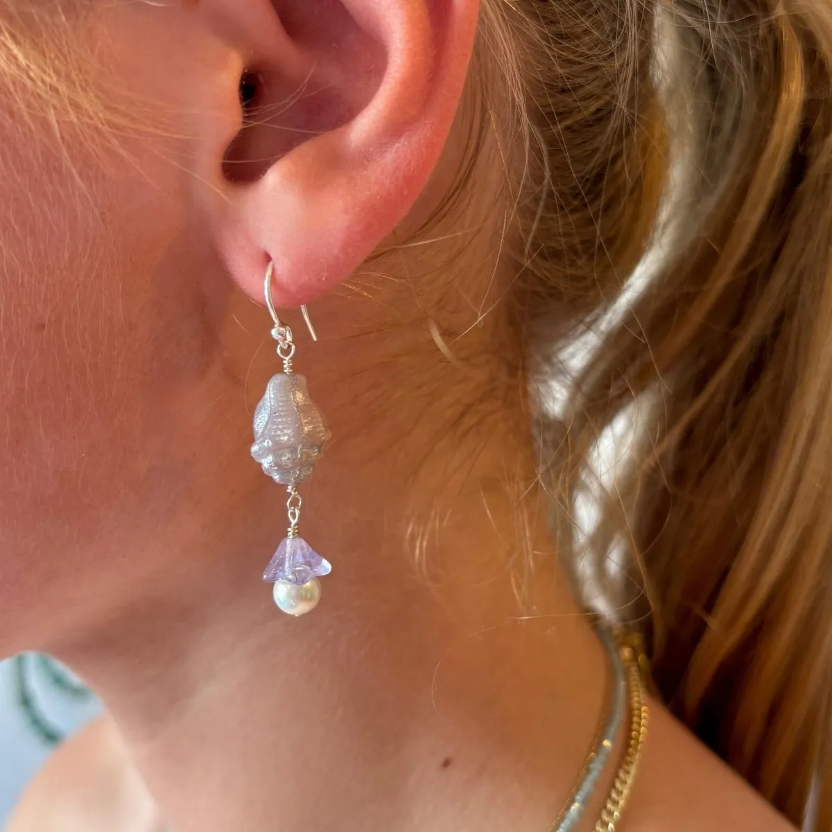 Conch Shell Glass Beaded Drop Earrings