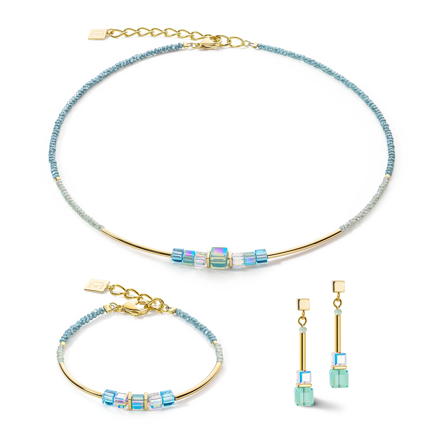 Cube Story Minimalistic necklace gold-turquoise