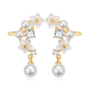 Cubic Zirconia Freshwater Pearls Ear Clip Earrings