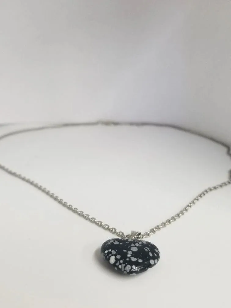 Cut Quartz Speckled Heart Pendant Necklace