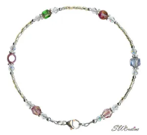 Czech Medley Crystal Gold Silver Crystal Anklet