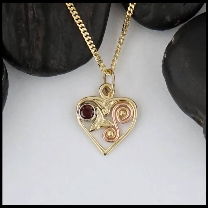 Dainty Heart Pendant with Trinty and Garnet