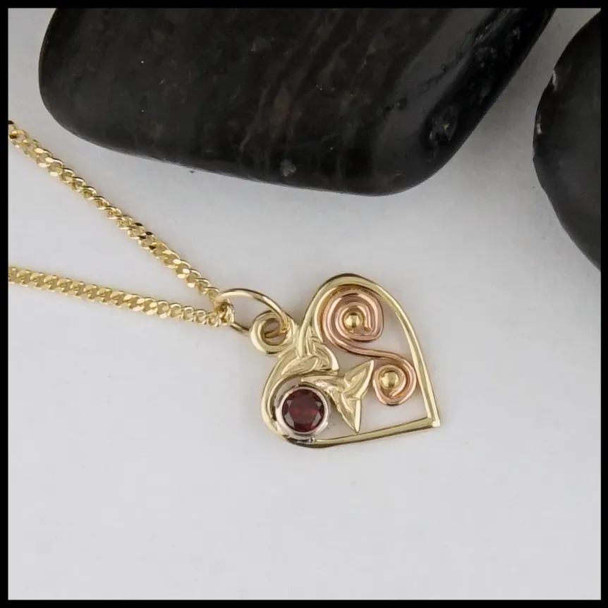 Dainty Heart Pendant with Trinty and Garnet