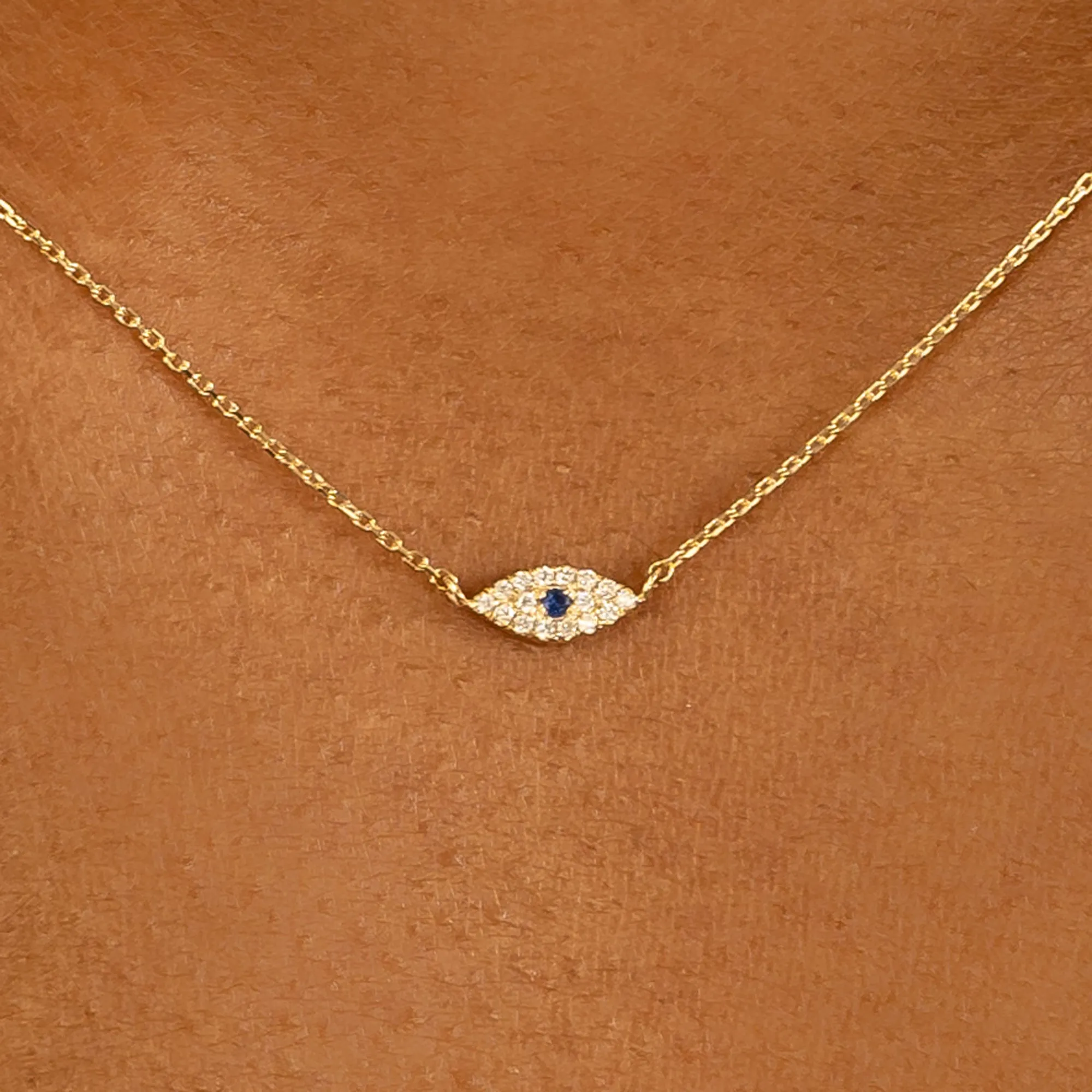 Dainty Sapphire & Diamond Evil Eye Necklace, Missandei