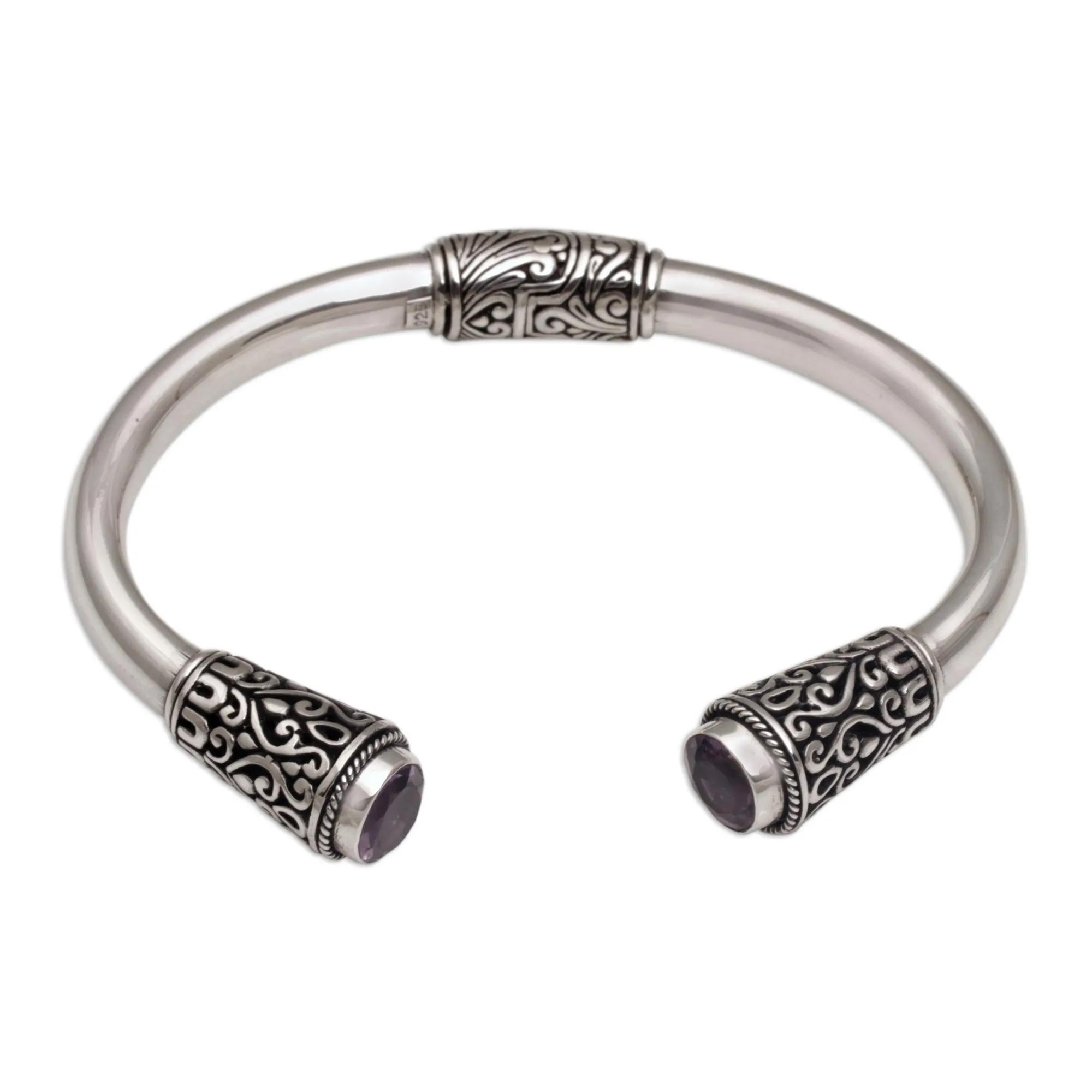 Daylight Altar Sterling Silver and Amethyst Cuff Bracelet from Bali