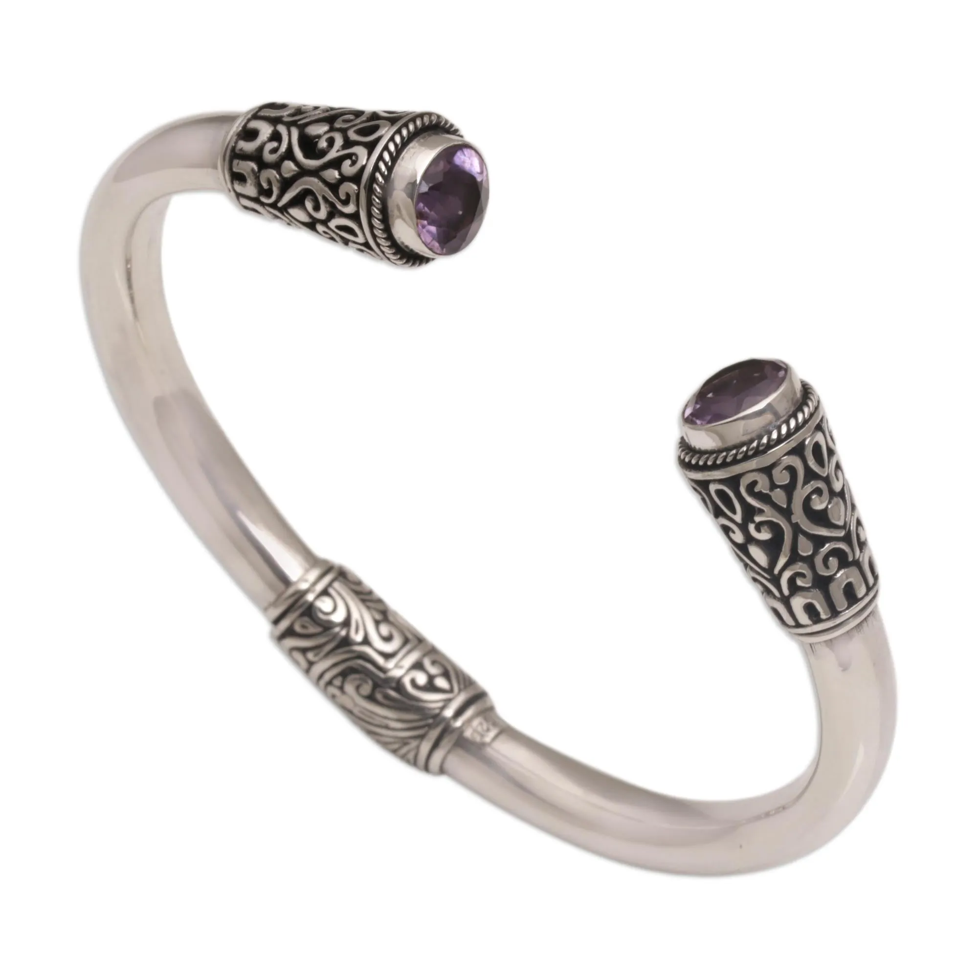 Daylight Altar Sterling Silver and Amethyst Cuff Bracelet from Bali